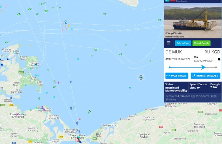 Akademik Chersky arrives at the Nord Stream 2 pipe-laying site