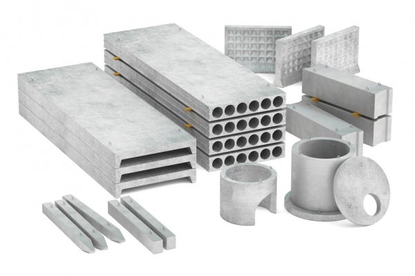 A wide range of concrete products in the supplier's warehouse