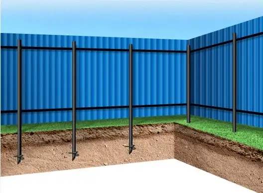 Metal screw piles for fence