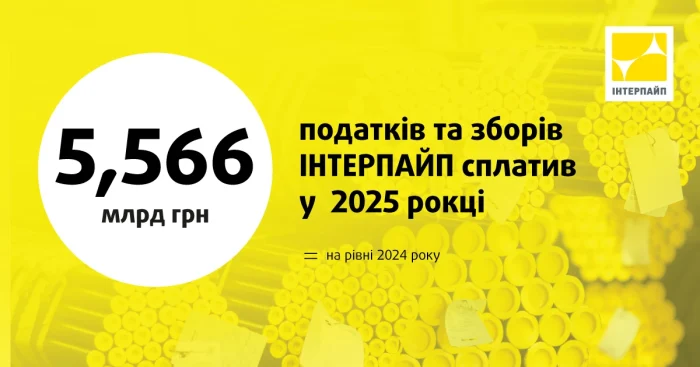Интерпайп в 2025 году уплатил 5,566 млрд грн налогов и сборов